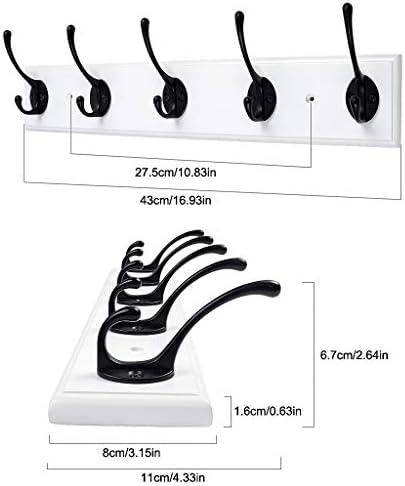 Wall Mounted Coat Rack, Bamboo 17 inch Wall Hanging Shelf with 5 Black Dual Hooks for Hallway, Bathroom, Living Room, Bedroom, 2 Pack, White