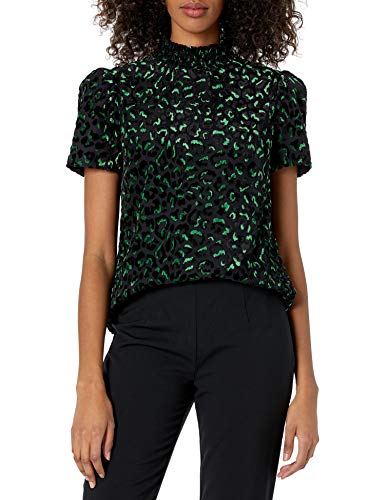 MILLY Women's Haley Velvet Leopard Burnout Mock Neck Top, Black/Green, M