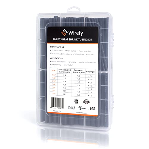 Wirefy Polymer Schrumpfschlauch Set (180 Stk) - Schrumpfschlauch mit Kleber wasserdicht - 3:1 Schrumpfschläuche - Heat Shrink Tube - Doppelwandig - Schwarz