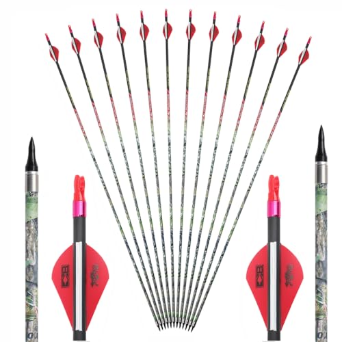 PHILOCS 12 Piezas Flechas de Tiro con Arco ID 6,2 mm Spine 450 Flecha de Caza 1K Fibra de Carbono Puro Rectitud ±0,001 para Arco Recurvo Arco Compuesto 27 Inch