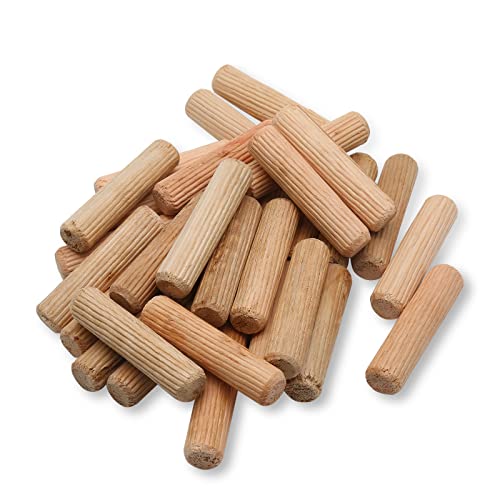 BokWin 100 Pack Wooden Dowel Pins 12mm x 50mm (Approx 1/2" x 2") Wood Fluted Dowels Rods Kiln Dried Fluted and Beveled, Hardwood Crafts Dowel Pegs
