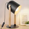 Depuley Modern Table lamp, Small Bedside Lamp with Wood and Metal, 360°Rotatable Retro Desk Lamp with Cable Switch, Eye Protection Reading Lamp for Bedroom, Kids Room, Plant Care, LED Bulb Included