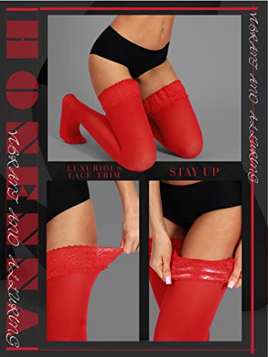 Image of HONENNA Semi Sheer Stay Up Lingerie Thigh High Stockings Lace Top Size A-F