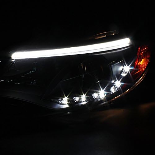 AKKON - For Ford Focus Black Bezel DRL Daylight LED Strip w/LED Design Projector Headlights Front Lamps Pair