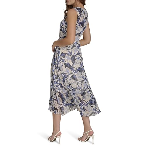 Image of Tommy Hilfiger Women's Sleeveless Keyhole Neck Chiffon Belted Hi-Lo Midi Dress