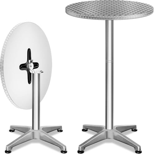 MONTAGGIO RAPIDO - Grazie al piano pieghevole, il tavolo da bar può essere assemblato rapidamente, riposto in modo compatto quando non viene utilizzato e regolato in altezza in modo semplice. È perfetto per feste, barbecue, compleanni, matrimoni o come tavolo da giardino.