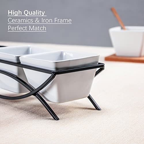 Unicasa Square Ramekin Bowls 10 Oz, Condiment Serving Tray With Metal Rack Stand - Chips And Dips Snack Tray For Party - White Side Dish For Appetizer, Fruit, Nuts, Ice Cream, Candy #TOP3