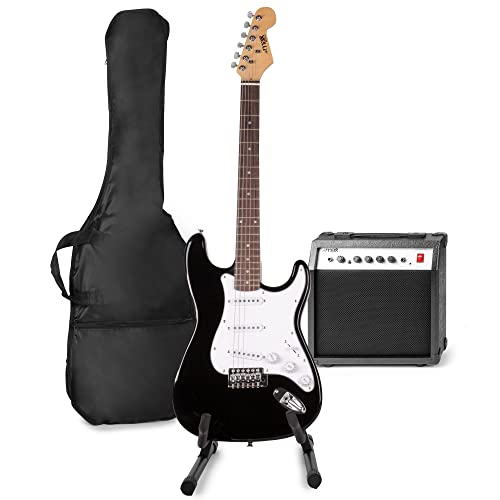 MAX GigKit Set de Guitare Électrique avec Support de Guitare – Noir, Idéal pour Débuter la Guitare - Les Beatles, Paul McCartney, John Lennon, RIngo Starr, George Harrison MAX GigKit Set de Guitare Électrique avec Support de Guitare - Noir, Idéal pour Débuter la Guitare