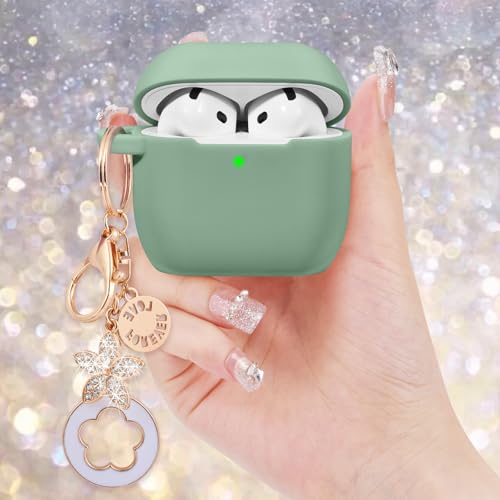 Image of Case for Apple Airpods 4 - VISOOM Airpods 4 Cases 2024 Cover Women Anti-Drop Silicone iPods 4 Earbuds Wireless Accessorie Charging Cases Girl Bling Keychain for Airpod iPods 4th Generation