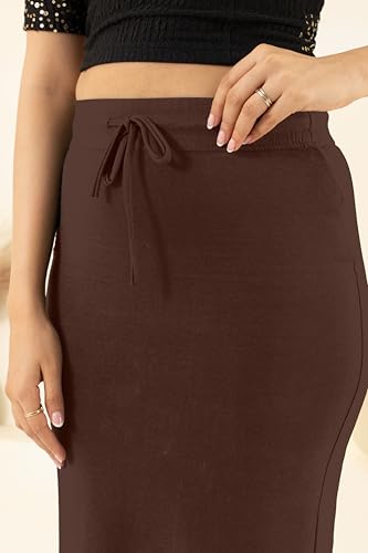 Image of DESI GIRL Cotton Lycra Stretchable Saree Shapewear Petticoat with Drawstring for Women | Fishcut Saree Petticoat with Side Slit for Easy Movement | Saree Shaper | Long inskirt