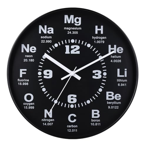 12 Inch Chemistry Wall Clock with Periodic Table Dial, Silent