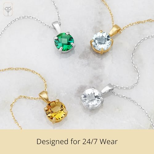 MAX + STONE 14k White or Yellow Gold Gemstone Round Pendant Necklace for Women 6mm Solitaire Birthstone with 18 Inch Cable Chain4