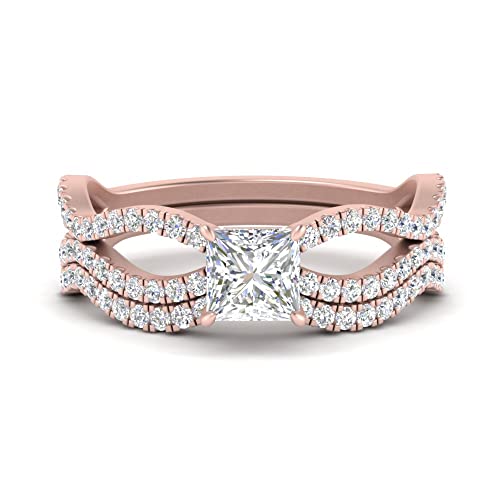 Ensemble bague de mariée torsadée plaqué or rose vintage style princesse