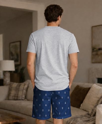 Image of Yoimira Mens Soft Pajama Set Short /Long Sleeve 2 Piece PJs with Pockets | Men's short /long sleeve pajama set, soft 2 piece PJs with pockets for sleepwear, loungewear, relaxing at home and nightwear