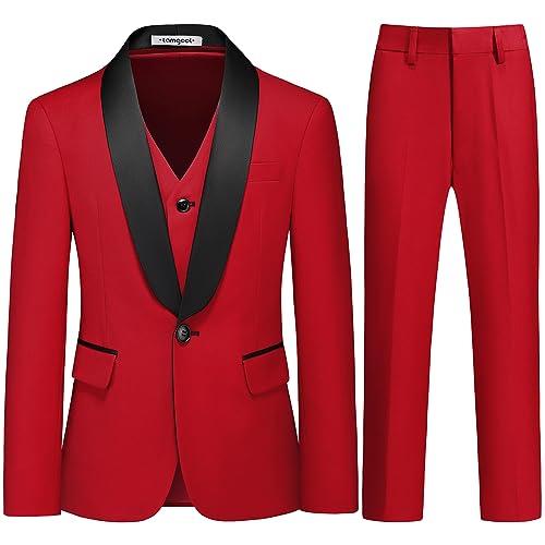 Image of Boy Suits 3 Piece Slim Fit Formal Suit Set with Tuxedo Jacket Vest Pants for Kids Wedding Ring Bearer Party