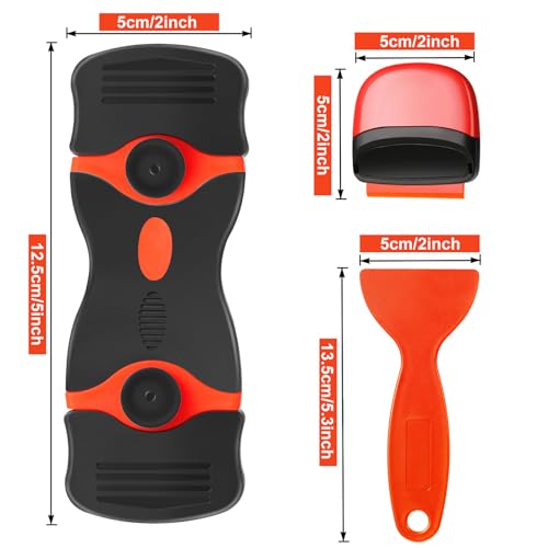 Image of Tallew 9 Pcs Plastic Scraper Set Paint Tool Non Scratch Putty, Orange | Razor Blade Scrapers for Label Sticker Removal, Safe on Wood Floors Windows, Multi-size Tools for Paint Stripping Work