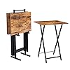 Hoobro folding tv tray tables set of 4 tv trays with storage rack industrial side table for eating at couch foldable snack table for small space easy assembly rustic brown and black bf50bz01  urban country home decor
