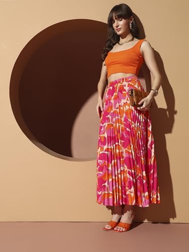 Buy KZULLY | Skirt for Women | Retro Vibe Pleated Maxi | Abstract