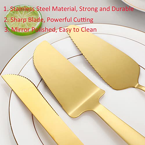 Pie Server Stainless Steel Set, Payutou 3Pcs Cake Pie Pastry Server,Professional Dessert Server For Cake Cheese Pie Pizza,Serrated Cake Knife, Cake Serving Spatula,Dishwasher Safe(Gold) #TOP2