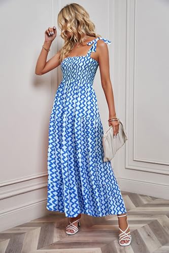 Image of kinstell Women's Summer Boho Spaghetti Strap Square Neck Ruffle Casual Flowy Long Dress Beach Swing Party Maxi Dress