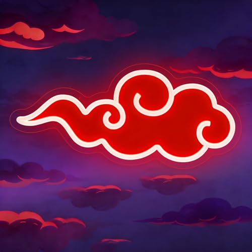 Image of Red Cloud LED Neon Sign, Dimmable Anime Wall Decor Night Light for Bedroom, Game Room, Man Cave, USB Gaming Neon Lights Gift for Gamers, Fans, Son, Boyfriend