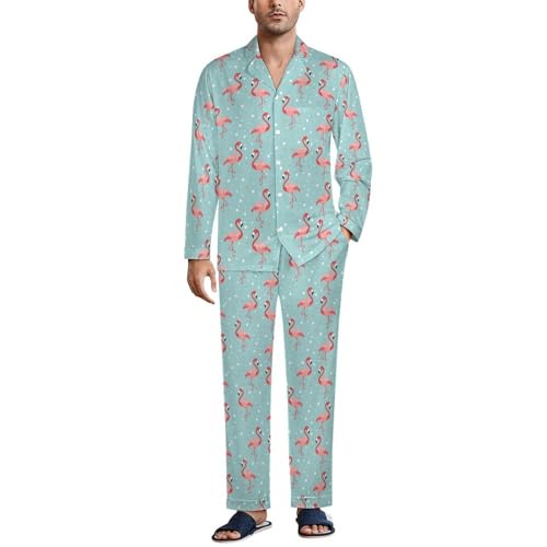Cute Flamingo Men Pajamas Set Sleepwear Long Sleeve Pajama Tops And Pants Loungewear PJS