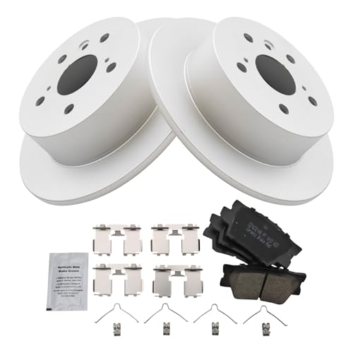 Image of TRQ Rear Brake Pad and Rotor Set Ceramic G Coated Rotors Compatible with 2013-2018 Lexus ES300h ES350 Toyota Avalon 2012-2017 Camry