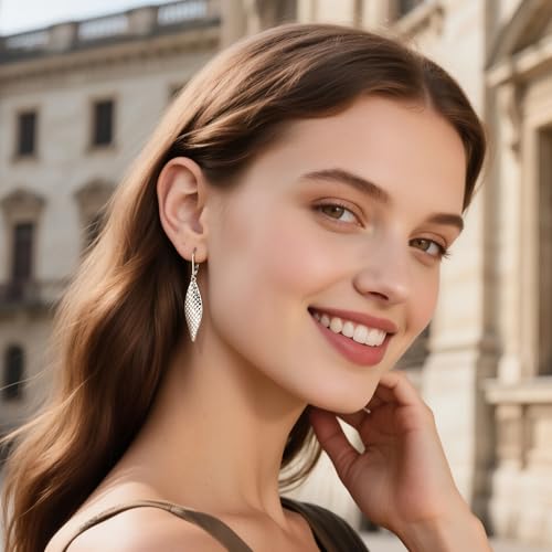 ALEXCRAFT 14K Gold Long Dangle Earrings for Women,Sterling Silver Drop Leverback Earrings Trendy Hypoallergenic Gold Hammered French Hook Earings Handmade Leaf Dangle Earings for Women Jewelry Gifts2