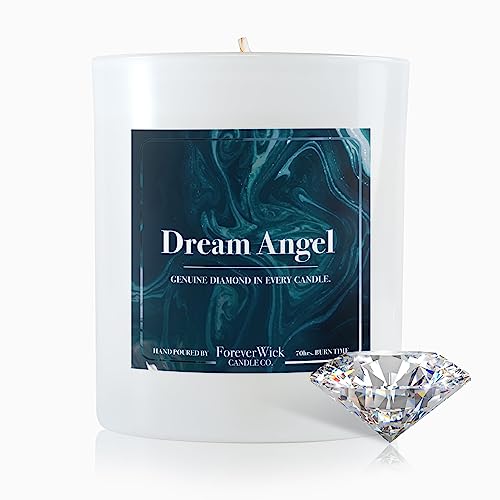 Foreverwick Dream Angel Creamy Vanilla Surprise Soy Wax Candle with Diamond Inside 14Oz Jar, Large Candles, Scented, Gift Women, Glass, Double Pour Inspired, 70 Hours