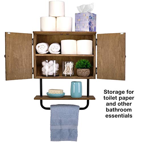 EXCELLO GLOBAL PRODUCTS 17x21'' Barndoor Bathroom Wall Cabinet, Space Saver Storage Cabinet Kitchen Medicine Cabinet with Adjustable Shelf and Towel Bar, Brown - Image 2