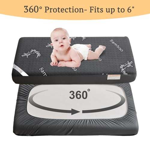 Image of BEDLORE Waterproof Crib Mattress Protector 2 Pack, Ultra Soft Bamboo Viscose Crib Mattress Pad Cover, Noiseless Toddler Mattress Protector for Standard Baby Mattress Size 52''x28'', Dark Gray