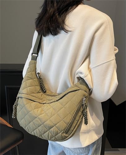 Puffy Cotton Crossbody Bag Women Quilted Tote Lattice Padded Dumpling Purse Nylon Rope Zip Work Commuter Sling Shoulder Bag3