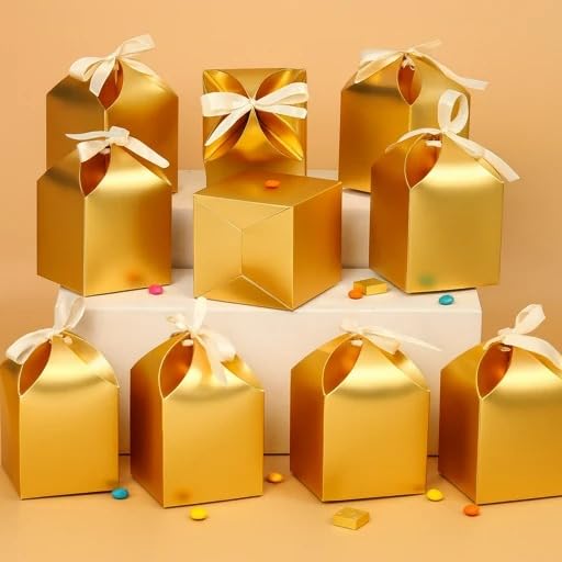 SATYAM KRAFT Pcs Multipurpose Decorative Paper Folding Storage Box with Ribbon for Wedding Gifts, Return Gifts, Birthday, Perfect for Packing Chocolates, Dry Fruits & Wedding Favors.(Golden) (Golden, 1 count (Pack of 12))-image-15
