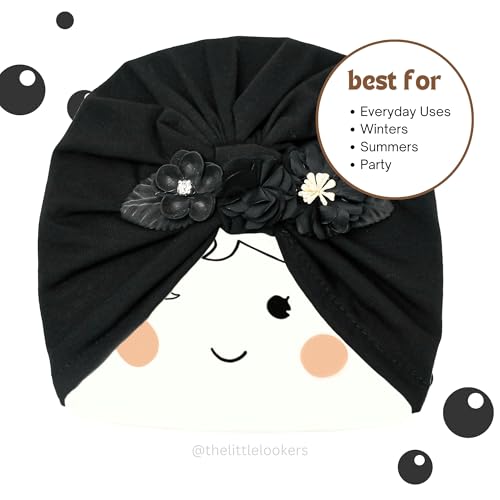 Image of THE LITTLE LOOKERS Turban Cap | Turban Knot Bow Cap | Turban Cap for New Born Kids | Cap for Baby Girl |Cap for Baby Boy | Baby Flower Turban Cap