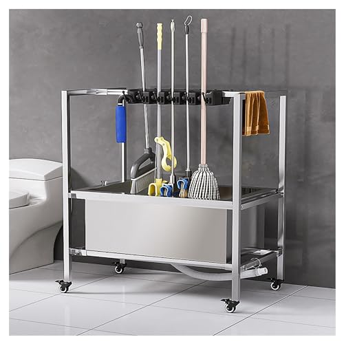 MEVZHH Drain Rack Scoop Mop Mobile Scoop Et Scoop Fournitures de Nettoyage Chariots Sur Roues Scoop Bucket Outil de Jardin Organisateur Scoop Armoire de...