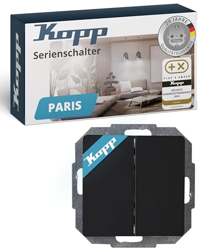 Kopp PARIS Serienschalter in Matt-Schwarz - Hochwertiger Doppel-Lichtschalter mit 10AX Schaltvermögen - IP20 Schalter-Unterputz mit Wippe & Steckklemmen - Stilvoller Doppelschalter 250V~