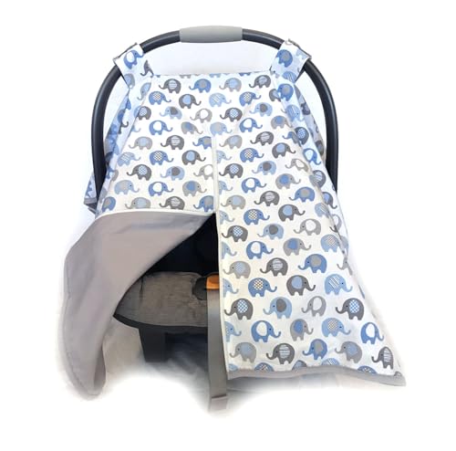 Image of Vera Elephant 100% Breathable Cotton Baby Car Seat Cover (Blue Grey)