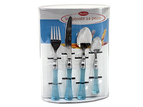 HOME Servizio Posate, 24 Pezzi, Acciaio Inossidabile, Azzurro