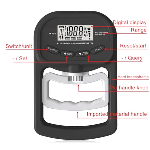 Digitaler Handkraftmessgerät: 396lb/180Kg Elektronische Griffkraft Messgerät, LED Display Grip Strength Trainer, Dynamometer mit USB-Ladekabel, Digitaler Griffstärke-Messung, Hand Dynamometer