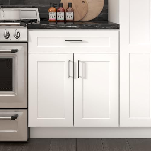 Image of Furinno Shaker Drawer Base Kitchen Cabinet with 2-Doors, Ready to Assemble, 24 D x 27 W x 34.5 H, White