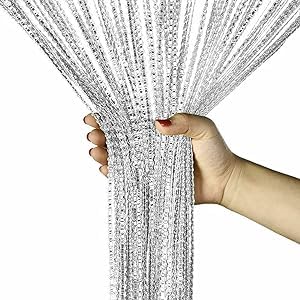 Yulun0328 String Curtain Panel, Glitter Retro Plain Tassel Door Curtain Fly Insect Bug Screen String for Doorway Living Room Party Events (White, 100 * 200cm)