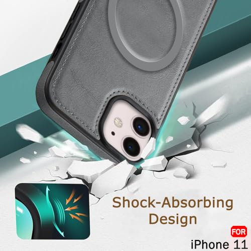 Image of TheGiftKart Genuine Leather Finish Back Cover Case for iPhone 11 | Shockproof Design | Raised Edges for Camera & Screen Protection | Stunning Minimalist Design Case Cover (MagSafe Compatible, Grey)