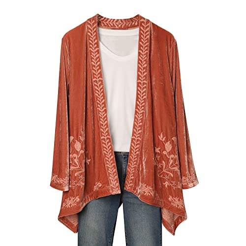 Floriana Womens Embroidered Kimono Cardigan Velvet Blazer Open Front Kimono Top - Blush, Xl #TOP30