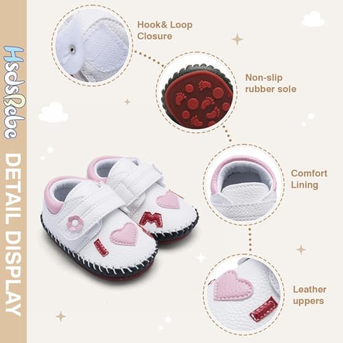 Image of HsdsBebe Baby Boys Girls Pu Leather Hard Bottom Walking Sneakers Toddler Rubber Sole First Walkers Infant Cartoon Slippers Crib Shoes