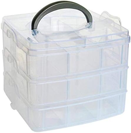 Jewelry Container Box, Stackable Adjustable Compartment Slot, Bead Craft Jewellery Tool Storage Organiser, Snap-lock Tray Container, Medium 3 Tier, With 18 Compartments (Medium 3 Tier 18 Compartments)