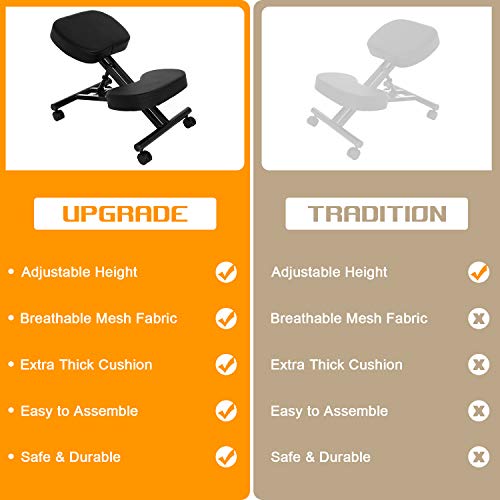 Himimi Ergonomic Kneeling Chair, Posture Corrective Chair, Adjustable Stool for Home and Office, Angled Seat for Neck & Back Pain Relief - Black