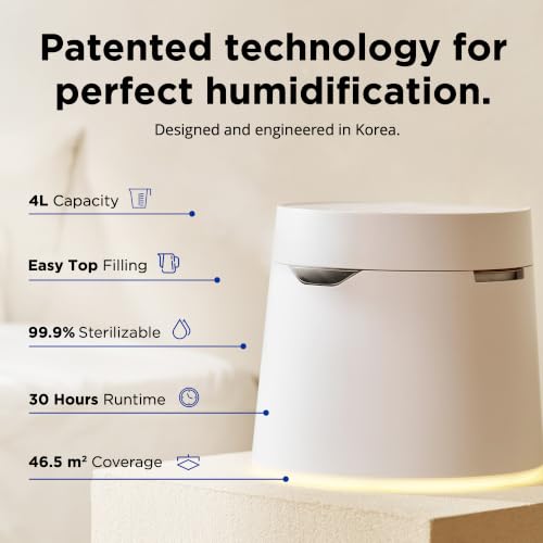 Image of Carepod One Plus Stainless Steel Humidifier for Large Room with Mood Light, Quiet & Safe for Baby, Only 3 Washable Parts, Easy to Clean Ultrasonic Cool Mist Humidifiers for Bedroom for 30Hrs (1Gal /4L)