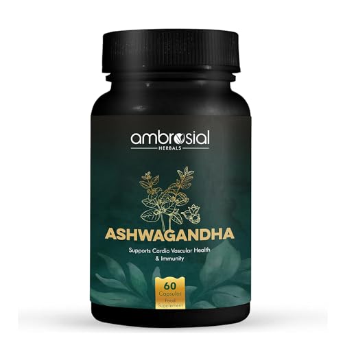 Ambrosial Ashwagandha 500mg | Herbal Supplement | 100% Natural & Vegan | High Strength | Immunity Support (Pack of 1-60 Capsules)