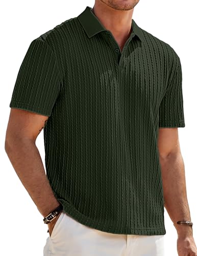Image of JMIERR Mens Casual Polo Shirt Summer Short Sleeve Vacation Button Beach Knit Stretchy Golf Shirts