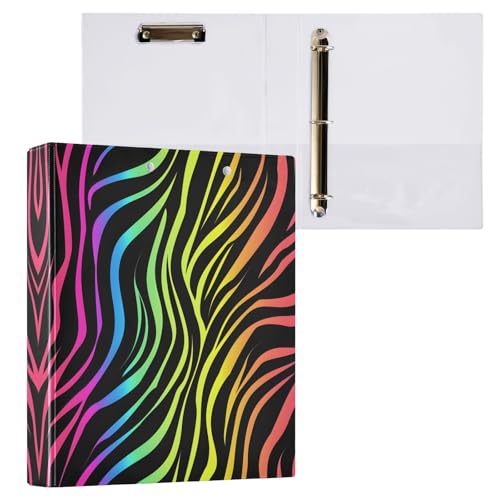 リングファイル ルーズリーフ バインダー a4 ストライプ カラフル 縞 しま Dリング 3穴 200枚収納 クリップ&収納ポケット付き 書類整理 事務用品